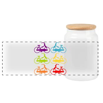 Regenbogen Fahrräder RADFAHRER - Panorama Keksdose mit Holzdeckel - Weiß - Vorne