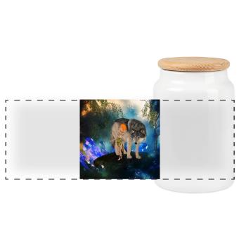 Deux amis improbables la fée et le loup - Boîte à biscuits avec couvercle en bois - blanc - Devant