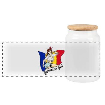 Romanian girl flag design - Panoramic Cookie Jar with Wooden Lid - white - Front