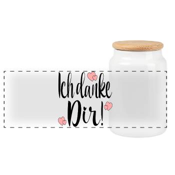 Ich danke Dir Danksagung Sprüche - Panorama Keksdose mit Holzdeckel - Weiß - Vorne