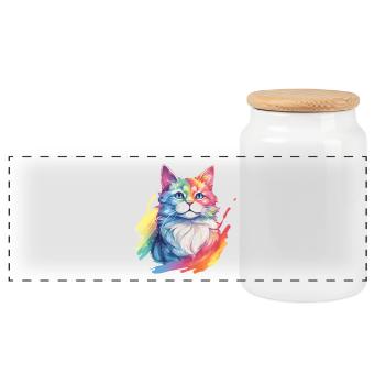Chat arc-en-ciel – Chat arc-en-ciel pittoresque - Boîte à biscuits avec couvercle en bois - blanc - Devant