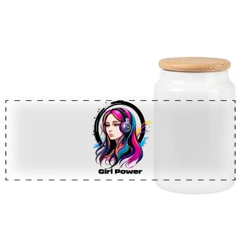 Tonal Girl Power - Panoramic Cookie Jar with Wooden Lid - white - Front
