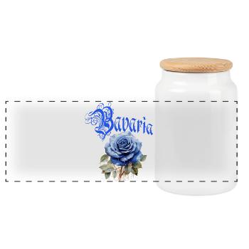 Bavaria Rose – Blaue Rose mit Schriftzug - Panorama Keksdose mit Holzdeckel - Weiß - Vorne