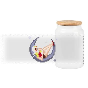pixel pinup: girl on the moon - Panorama Keksdose mit Holzdeckel - Weiß - Vorne