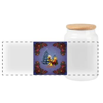 Drôle de canard avec chapeau de Noël - Boîte à biscuits avec couvercle en bois - blanc - Devant