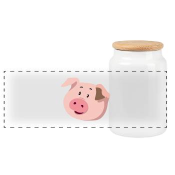 Piggy Head – Cute Animal Illustration - Panoramic Cookie Jar with Wooden Lid - white - Front