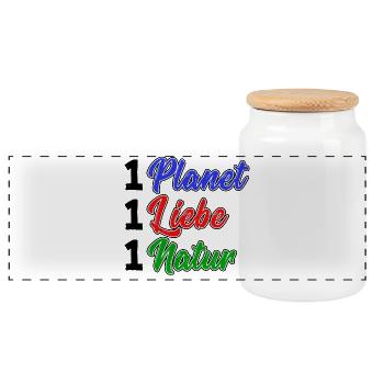 Planet Umwelt Natur Erde Umweltfreundlich Spruch - Panorama Keksdose mit Holzdeckel - Weiß - Vorne