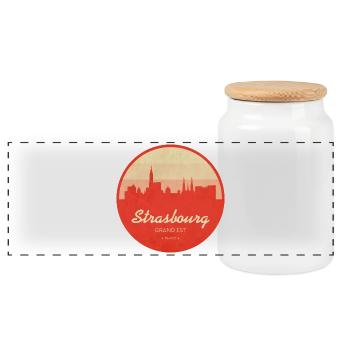 Strasbourg Skyline Vintage Circle - Panoramic Cookie Jar with Wooden Lid - white - Front