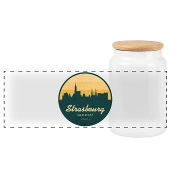 Strasbourg Skyline – Sunset Design - Panoramic Cookie Jar with Wooden Lid - white - Front