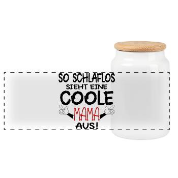 SCHLAFLOSE MAMA - SCHWANGERSCHAFT MUTTER - Panorama Keksdose mit Holzdeckel - Weiß - Vorne