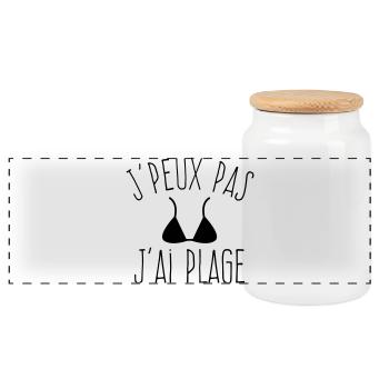 J'peux pas j'ai Plage - Humour Été Femme - Boîte à biscuits avec couvercle en bois - blanc - Devant
