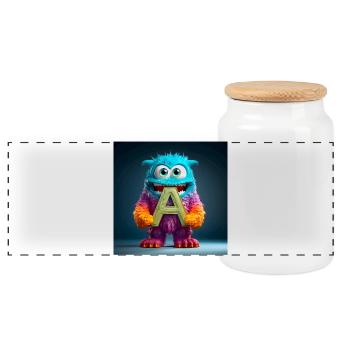 Buntes Monster mit einem - Panorama Keksdose mit Holzdeckel - Weiß - Vorne