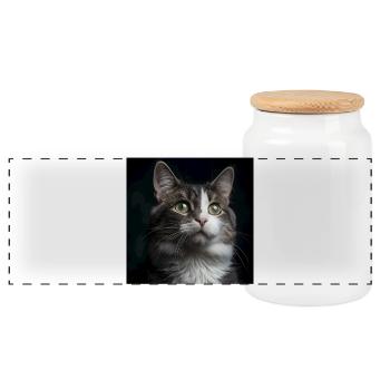 Chat - Boîte à biscuits avec couvercle en bois - blanc - Devant