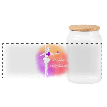 Illustration en dégradé d’anniversaire pour la danse au poteau - Boîte à biscuits avec couvercle en bois - blanc - Devant