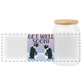 GET WELL SOON - PENGUIN ANIMAL BIRDS - WINTER - Panoramic Cookie Jar with Wooden Lid - white - Front