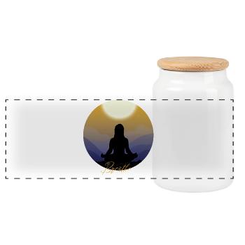 Conception de silhouette de méditation pour yoga respiratoire - Boîte à biscuits avec couvercle en bois - blanc - Devant