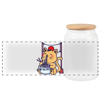 Cat Ramen Japanese Mangastyle Anime Manga Comic - Panoramic Cookie Jar with Wooden Lid - white - Front