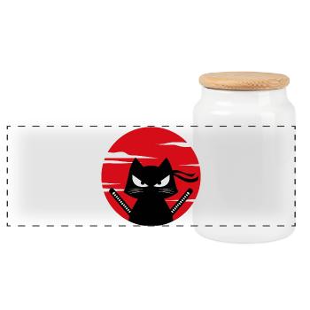 Cat Mangastyle Anime Manga Japanese Animation - Panoramic Cookie Jar with Wooden Lid - white - Front