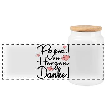 DANKESCHÖN PAPA - VON HERZEN DANKE SAGEN SPRÜCHE - Panorama Keksdose mit Holzdeckel - Weiß - Vorne