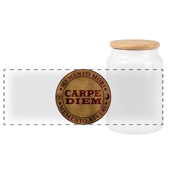 Carpe Diem - Panoramic Cookie Jar with Wooden Lid - white - Front