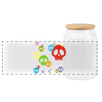 Crâne manga multicolore - Boîte à biscuits avec couvercle en bois - blanc - Devant