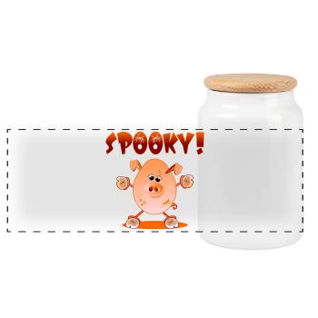 HALLOWEEN GRUSELIG | SCHWEINEKOSTÜM FÜR KINDER - Panorama Keksdose mit Holzdeckel - Weiß - Vorne