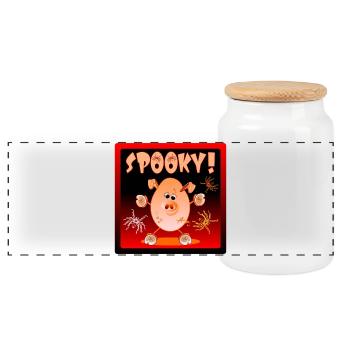 HAPPY HALLOWEEN SPIDER PIGLETS - Panoramic Cookie Jar with Wooden Lid - white - Front