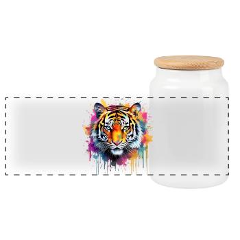 Tiger - Panoramic Cookie Jar with Wooden Lid - white - Front