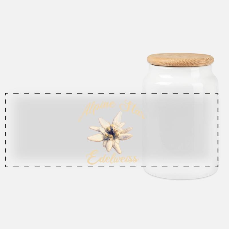 Alpine Star Edelweiss – Alpenblume Design - Panorama Keksdose mit Holzdeckel - Weiß