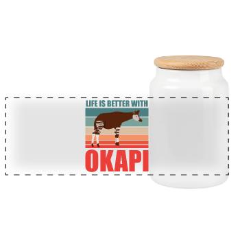 Okapi in harmony with nature - Panoramic Cookie Jar with Wooden Lid - white - Front
