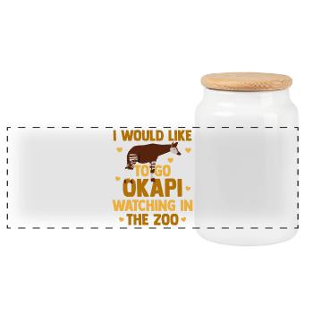 Okapi in harmony with nature - Panoramic Cookie Jar with Wooden Lid - white - Front