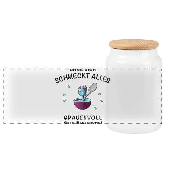 Gute Besserung! Ohne dich schmeckts grauenvoll - Panorama Keksdose mit Holzdeckel - Weiß - Vorne