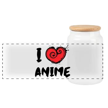 I Love Anime Statement Heart Manga Animation - Panoramic Cookie Jar with Wooden Lid - white - Front