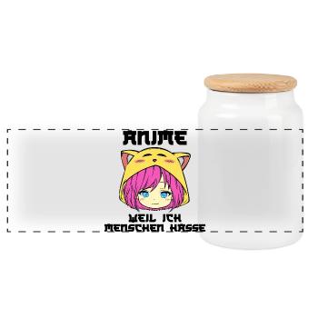 Japanisch Comic Manga Anime Zeichentrick Statement - Panorama Keksdose mit Holzdeckel - Weiß - Vorne