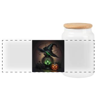 Witch Hat - Panoramic Cookie Jar with Wooden Lid - white - Front