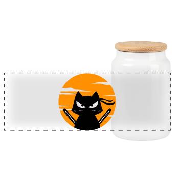 Japanese Cat Anime Manga Animation Mangastyle - Panoramic Cookie Jar with Wooden Lid - white - Front