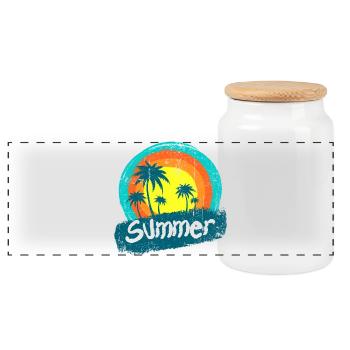 Sunset Palms Neon Summer - Panoramic Cookie Jar with Wooden Lid - white - Front