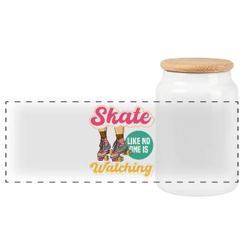 Roller Skate Design - Panoramic Cookie Jar with Wooden Lid - white - Front