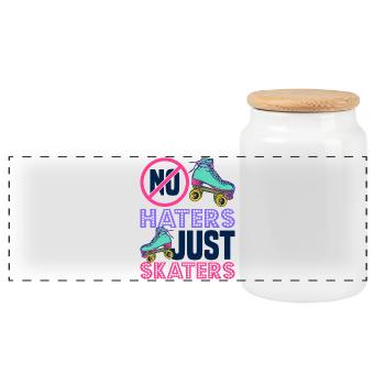 Roller Skate Design - Panoramic Cookie Jar with Wooden Lid - white - Front