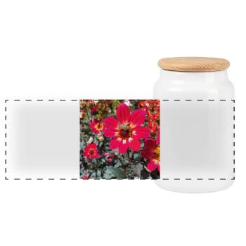 Large-feathered dahlia / bee plant - Panoramic Cookie Jar with Wooden Lid - white - Front