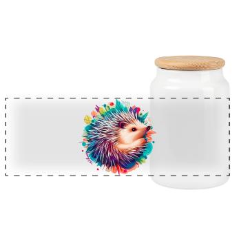 Hedgehog - Panoramic Cookie Jar with Wooden Lid - white - Front