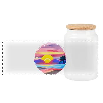 Summer Sunset Beach Watercolor - Panoramic Cookie Jar with Wooden Lid - white - Front