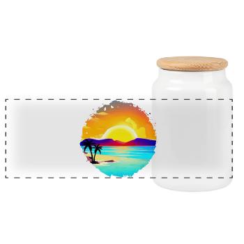 Summer Sunset Beach Watercolor - Panoramic Cookie Jar with Wooden Lid - white - Front