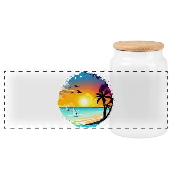 Summer Sunset Beach Watercolor - Panoramic Cookie Jar with Wooden Lid - white - Front