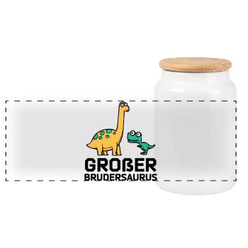 Geschwisterliebe Dino Bro Bruderherz Großer Bruder - Panorama Keksdose mit Holzdeckel - Weiß - Vorne