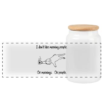 "I don't like morning people" - Katze Kaffeetasse - Panorama Keksdose mit Holzdeckel - Weiß - Vorne