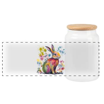 lapin mignon dans des couleurs vives et gaies - Boîte à biscuits avec couvercle en bois - blanc - Devant