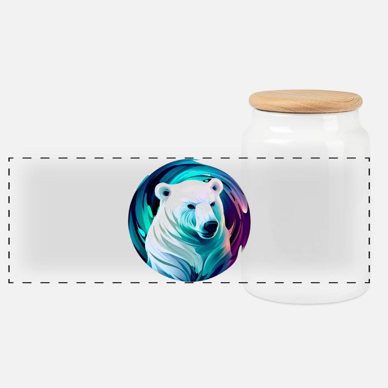 Weißer Eisbär - Panorama Keksdose mit Holzdeckel - Weiß