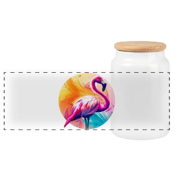 Pink flamingo - Panoramic Cookie Jar with Wooden Lid - white - Front