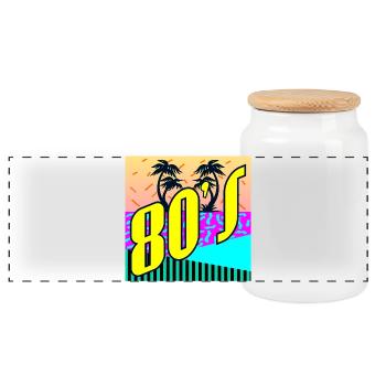 80s Party - 80s EIGHTIES RETRO STYLE - Panoramic Cookie Jar with Wooden Lid - white - Front